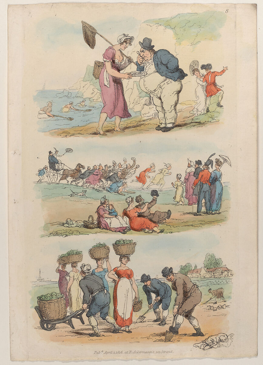 Plate 8, from "World in Miniature", Thomas Rowlandson (British, London 1757–1827 London), Hand-colored etching 