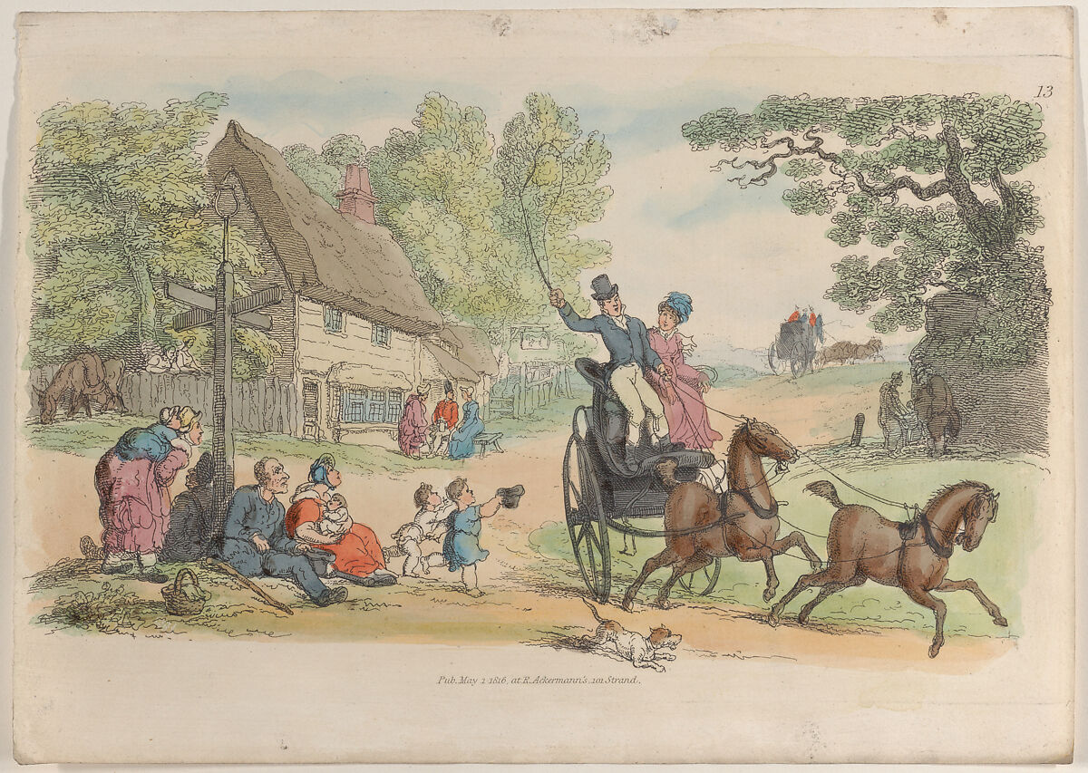 Plate 13, from "World in Miniature", Thomas Rowlandson (British, London 1757–1827 London), Hand-colored etching 