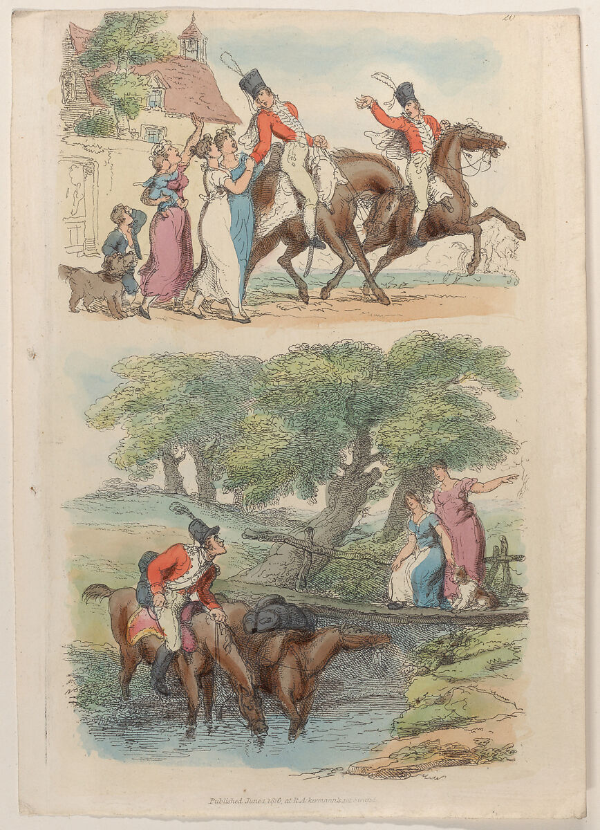 Plate 20, from "World in Miniature", Thomas Rowlandson (British, London 1757–1827 London), Hand-colored etching 