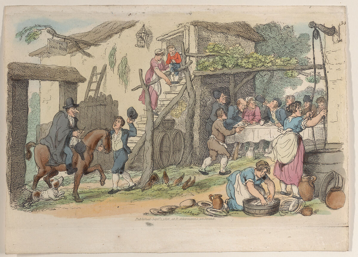 Plate 34, from "World in Miniature", Thomas Rowlandson (British, London 1757–1827 London), Hand-colored etching 