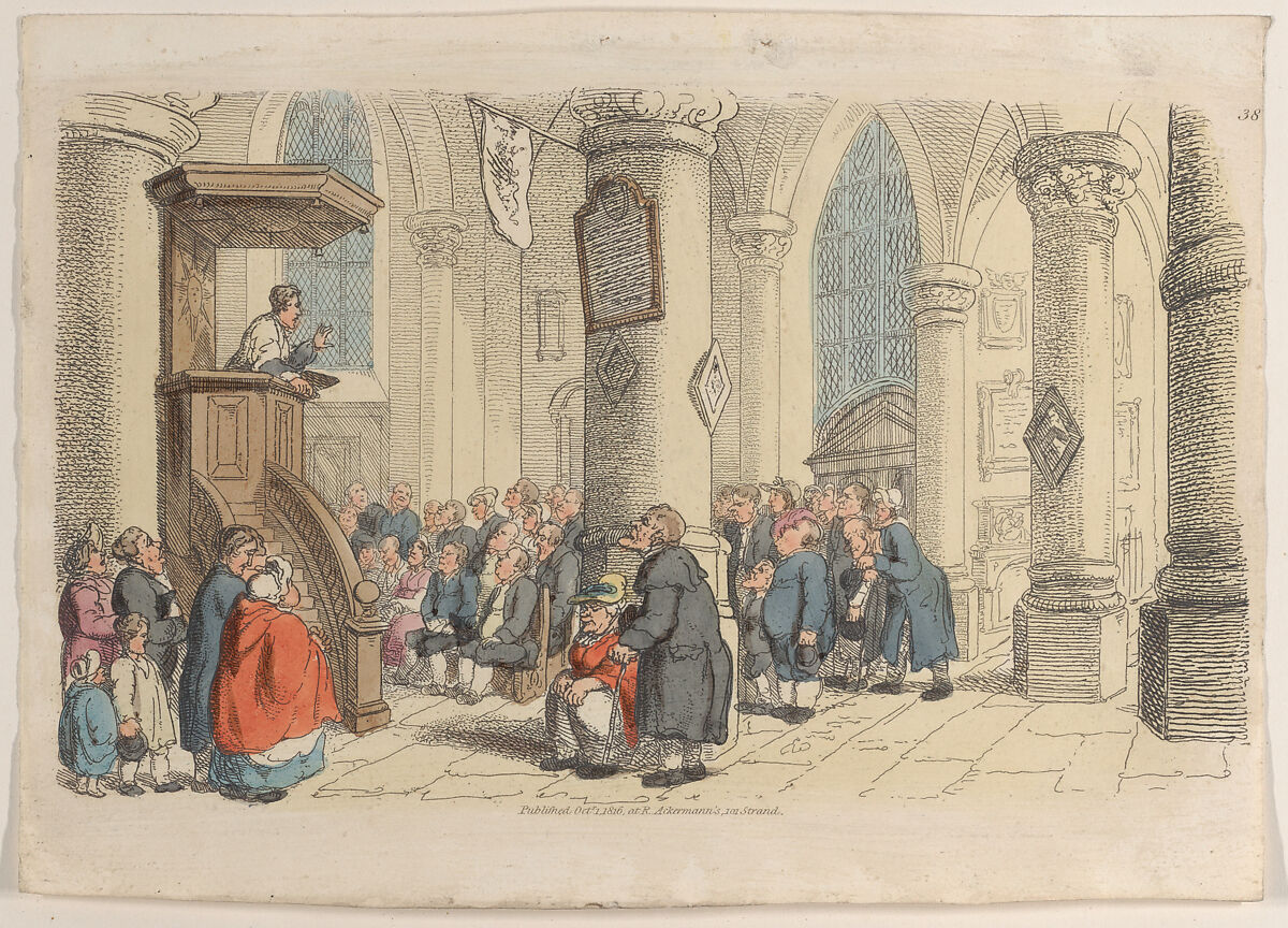 Plate 38, from "World in Miniature", Thomas Rowlandson (British, London 1757–1827 London), Hand-colored etching 
