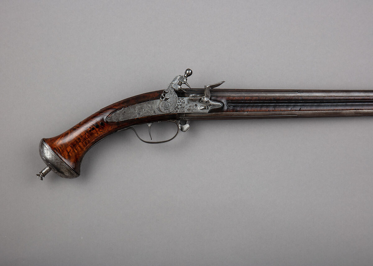 Flintlock Wender Pistol, Claude Cunet (French, active Lyon, ca. 1640–60), Wood, steel, iron, French, Lyon