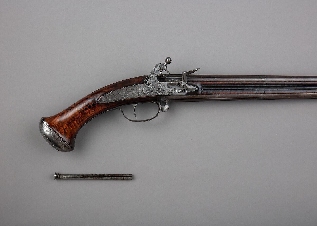 Flintlock Wender Pistol, Claude Cunet (French, active Lyon, ca. 1640–60), Wood, steel, iron, French, Lyon