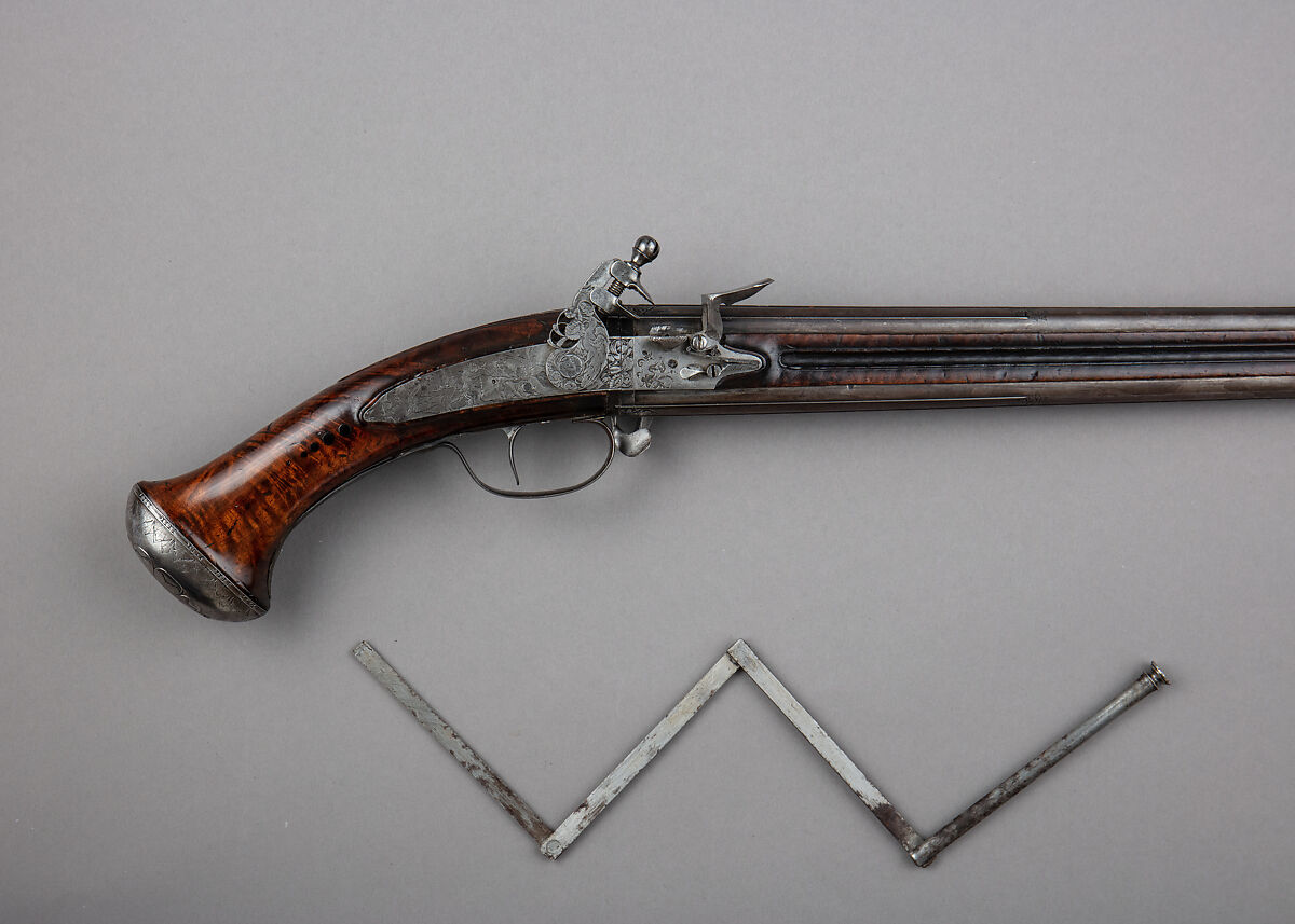 Flintlock Wender Pistol, Claude Cunet (French, active Lyon, ca. 1640–60), Wood, steel, iron, French, Lyon