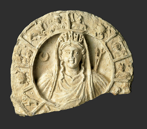 Relief with Tyche and zodiac roundel, Limestone 