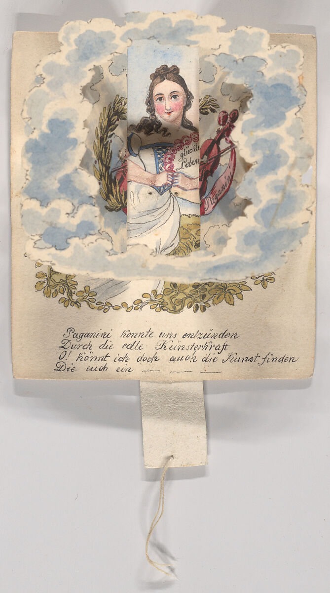 Greeting Card, Joseph Jakob Martin Eder (Austrian 1759–1835), Silk thread, pen, black ink, watercolor 