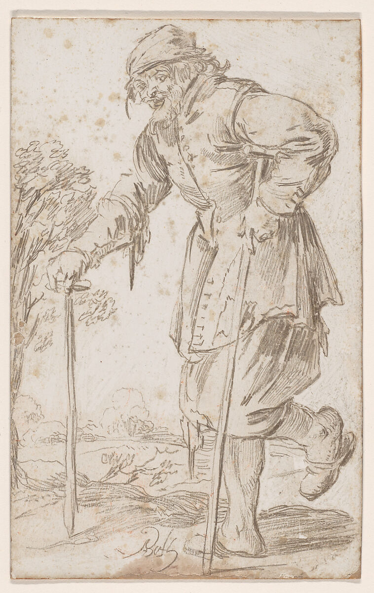 Beggar Walking on a Crutch, Andries Both (Dutch, Utrecht ca. 1612–1641 Venice), Metalpoint on prepared paper 
