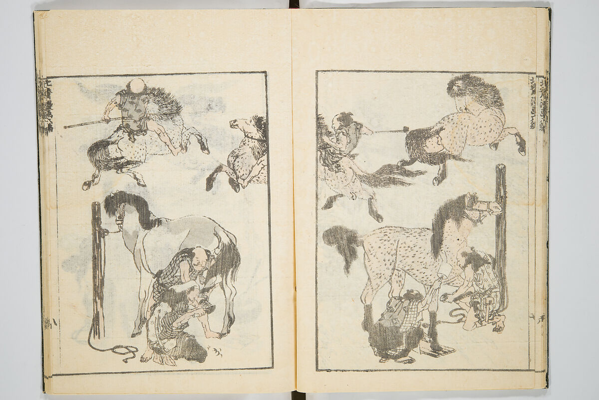 Transmitting the Spirit, Revealing the Form of Things, Volume 6 of Hokusai Sketchbooks (Denshin kaishu: Hokusai manga, gohen), Katsushika Hokusai 葛飾北斎 (Japanese, Tokyo (Edo) 1760–1849 Tokyo (Edo)), Woodblock printed book; ink and color on paper, Japan