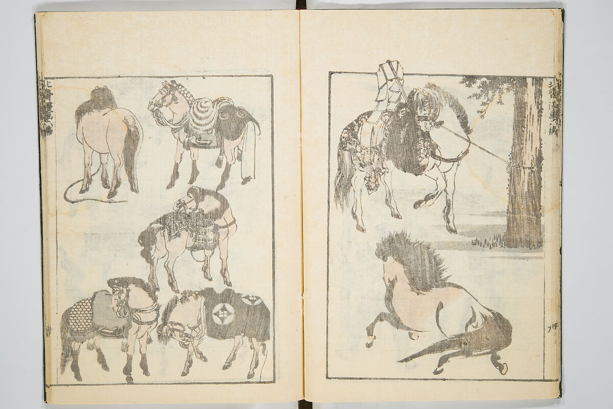 Transmitting the Spirit, Revealing the Form of Things, Volume 6 of Hokusai Sketchbooks (Denshin kaishu: Hokusai manga, gohen), Katsushika Hokusai 葛飾北斎 (Japanese, Tokyo (Edo) 1760–1849 Tokyo (Edo)), Woodblock printed book; ink and color on paper, Japan