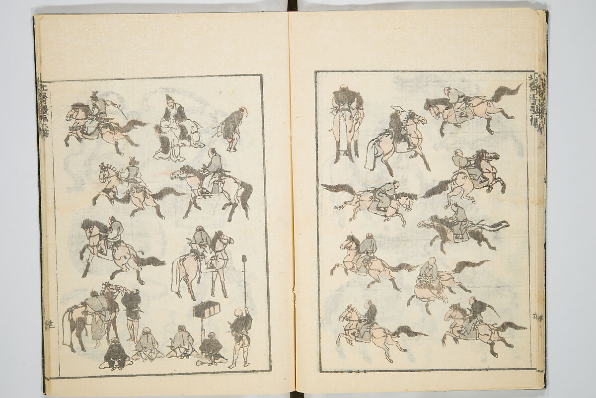 Transmitting the Spirit, Revealing the Form of Things, Volume 6 of Hokusai Sketchbooks (Denshin kaishu: Hokusai manga, gohen), Katsushika Hokusai 葛飾北斎 (Japanese, Tokyo (Edo) 1760–1849 Tokyo (Edo)), Woodblock printed book; ink and color on paper, Japan