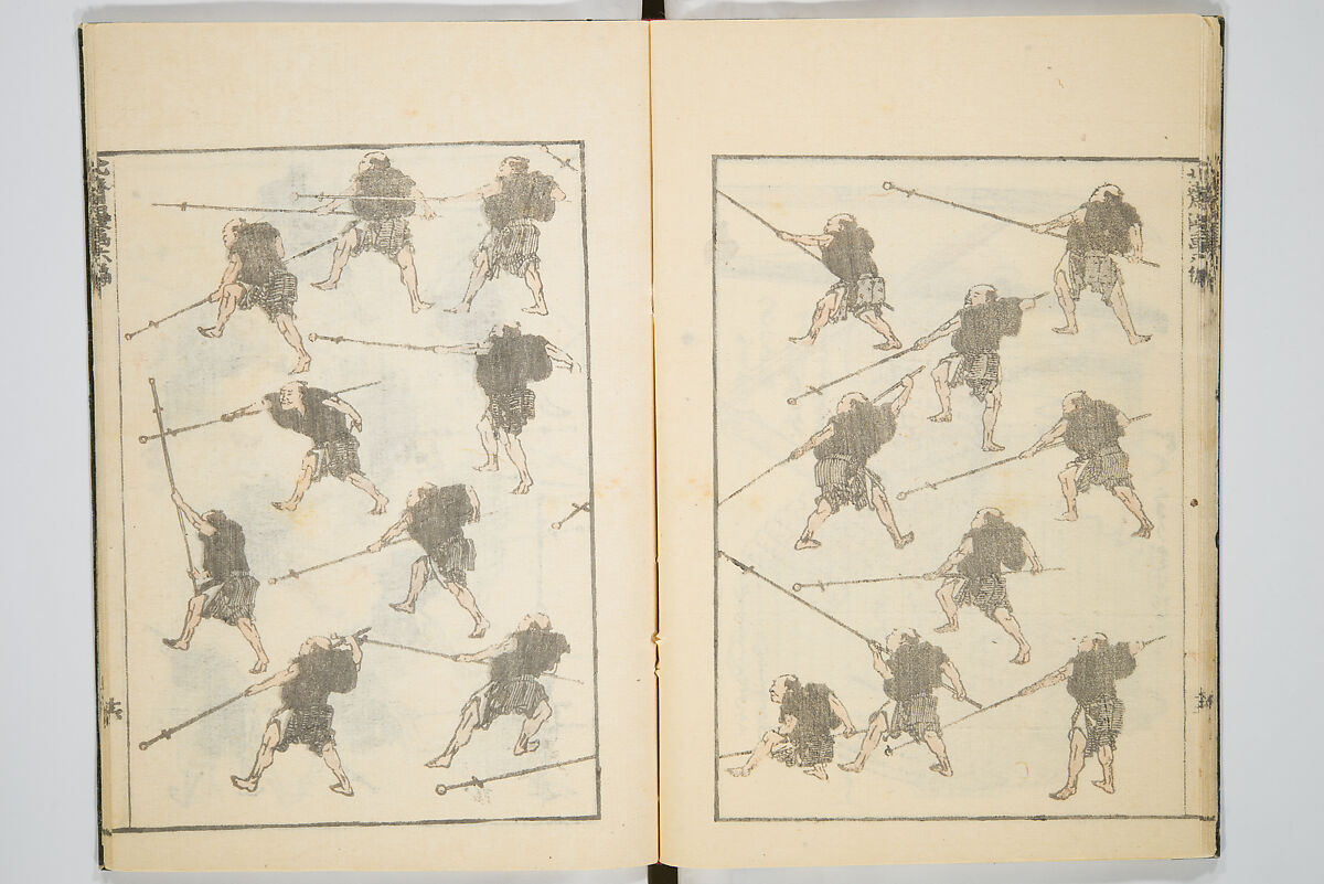 Transmitting the Spirit, Revealing the Form of Things, Volume 6 of Hokusai Sketchbooks (Denshin kaishu: Hokusai manga, gohen), Katsushika Hokusai 葛飾北斎 (Japanese, Tokyo (Edo) 1760–1849 Tokyo (Edo)), Woodblock printed book; ink and color on paper, Japan