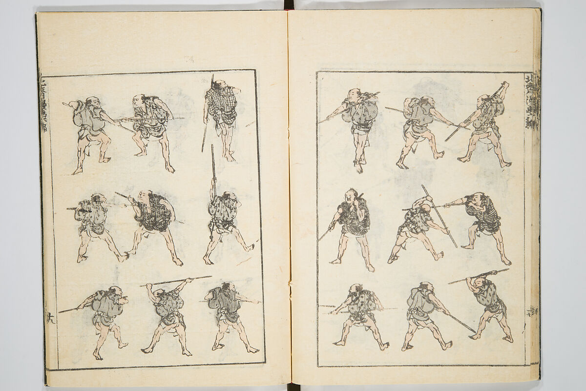 Transmitting the Spirit, Revealing the Form of Things, Volume 6 of Hokusai Sketchbooks (Denshin kaishu: Hokusai manga, gohen), Katsushika Hokusai 葛飾北斎 (Japanese, Tokyo (Edo) 1760–1849 Tokyo (Edo)), Woodblock printed book; ink and color on paper, Japan