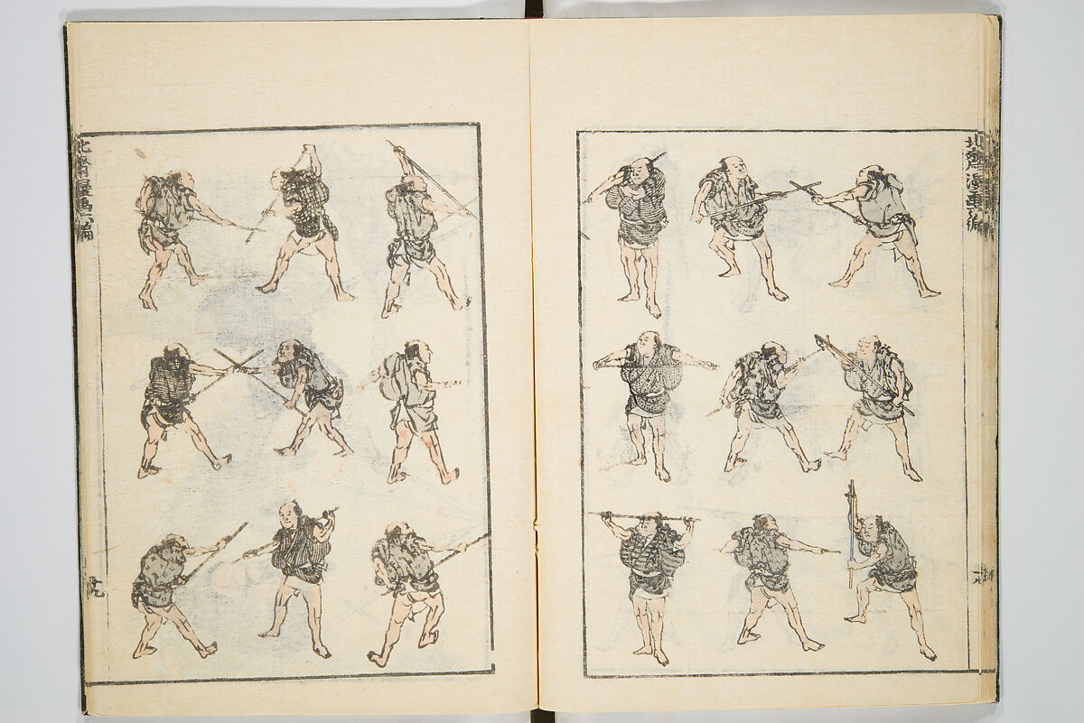 Transmitting the Spirit, Revealing the Form of Things, Volume 6 of Hokusai Sketchbooks (Denshin kaishu: Hokusai manga, gohen), Katsushika Hokusai 葛飾北斎 (Japanese, Tokyo (Edo) 1760–1849 Tokyo (Edo)), Woodblock printed book; ink and color on paper, Japan