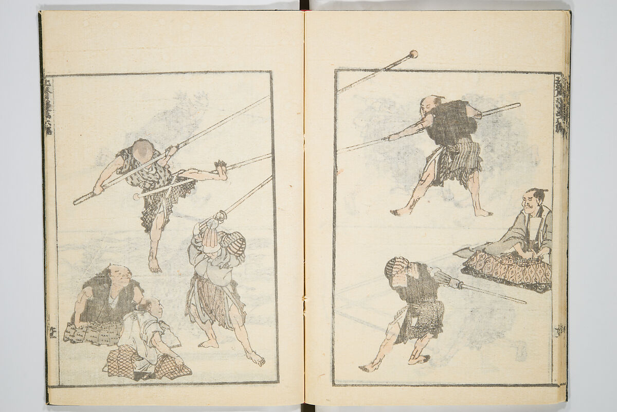 Transmitting the Spirit, Revealing the Form of Things, Volume 6 of Hokusai Sketchbooks (Denshin kaishu: Hokusai manga, gohen), Katsushika Hokusai 葛飾北斎 (Japanese, Tokyo (Edo) 1760–1849 Tokyo (Edo)), Woodblock printed book; ink and color on paper, Japan