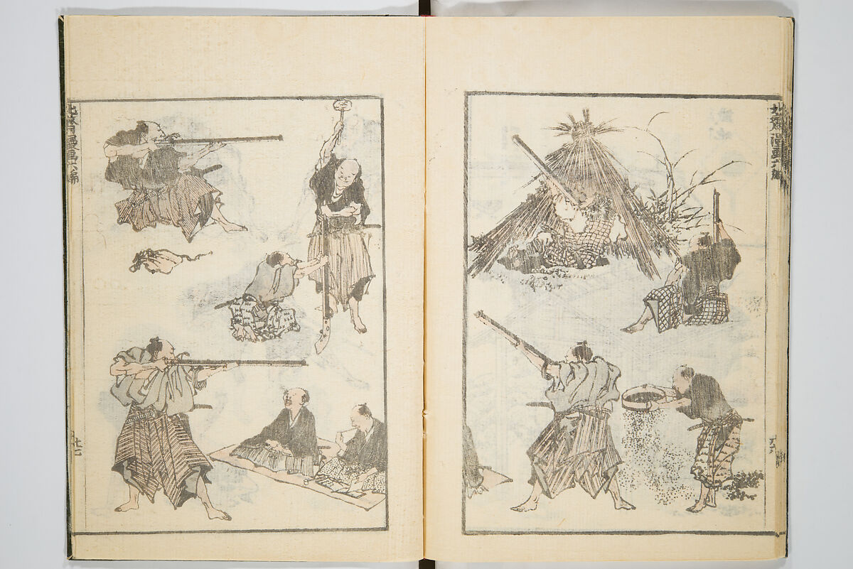 Transmitting the Spirit, Revealing the Form of Things, Volume 6 of Hokusai Sketchbooks (Denshin kaishu: Hokusai manga, gohen), Katsushika Hokusai 葛飾北斎 (Japanese, Tokyo (Edo) 1760–1849 Tokyo (Edo)), Woodblock printed book; ink and color on paper, Japan