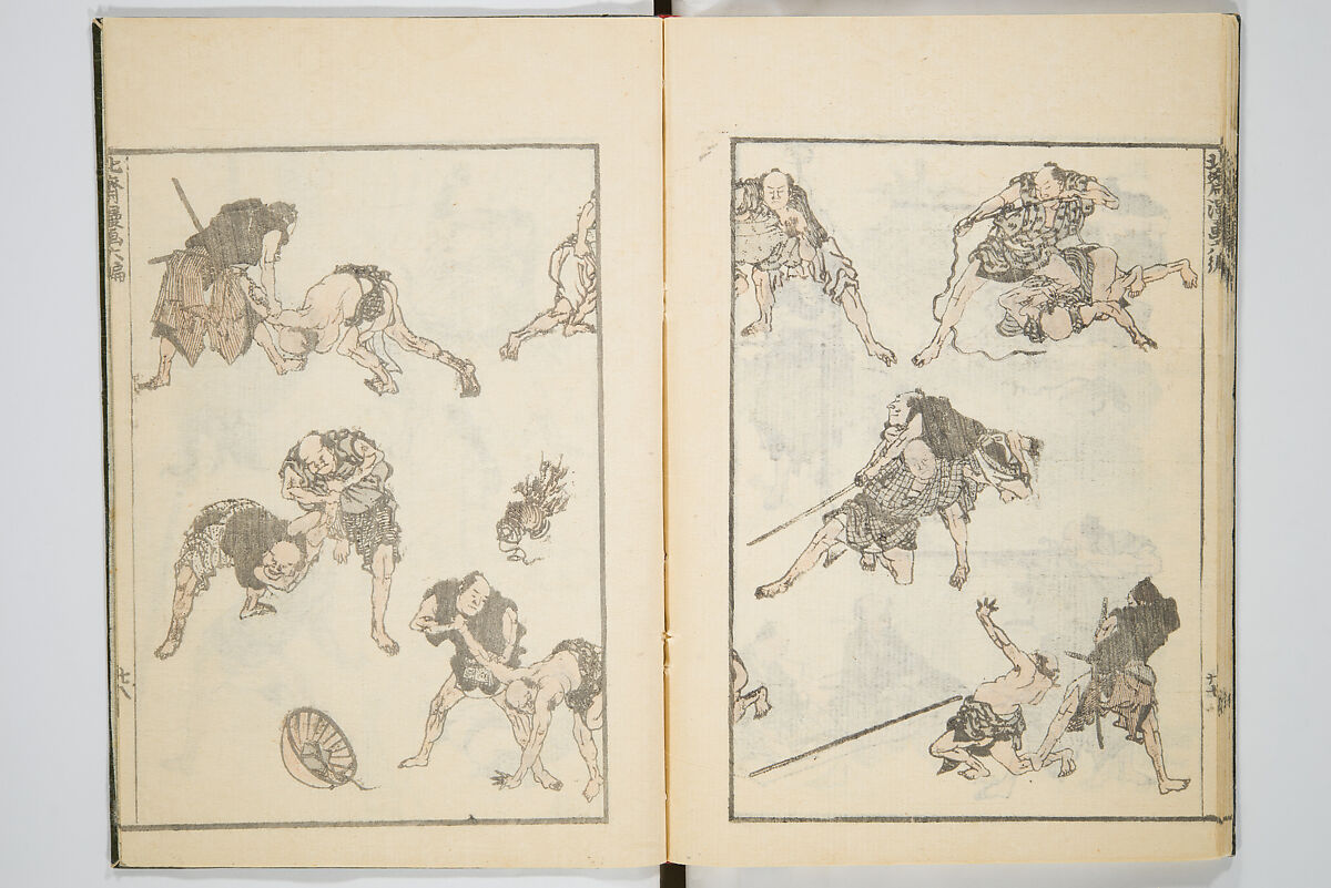 Transmitting the Spirit, Revealing the Form of Things, Volume 6 of Hokusai Sketchbooks (Denshin kaishu: Hokusai manga, gohen), Katsushika Hokusai 葛飾北斎 (Japanese, Tokyo (Edo) 1760–1849 Tokyo (Edo)), Woodblock printed book; ink and color on paper, Japan