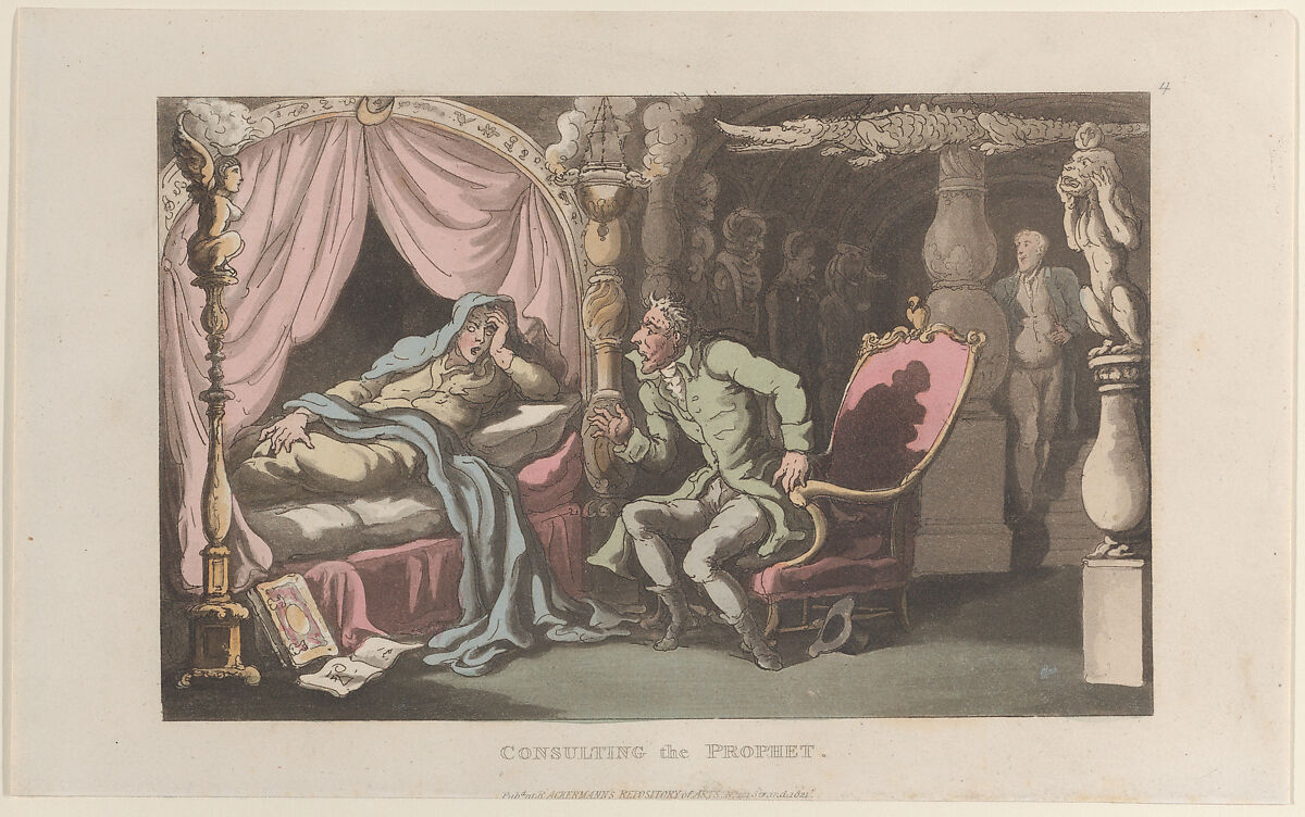 Consulting the Prophet, from "Journal of Sentimental Travels in the Southern Provinces of France, Shortly Before the Revolution", Thomas Rowlandson (British, London 1757–1827 London), Hand-colored etching and aquatint 