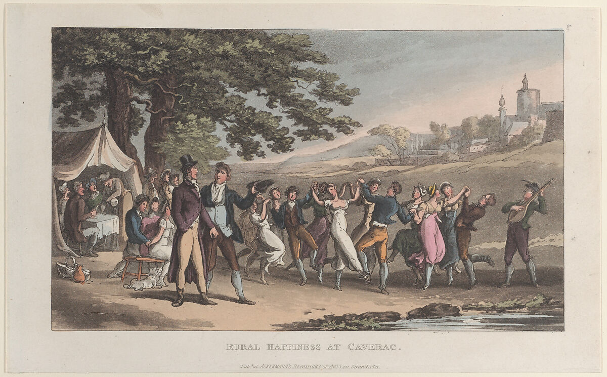 Rural Happiness at Caverac, from "Journal of Sentimental Travels in the Southern Provinces of France, Shortly Before the Revolution", Thomas Rowlandson (British, London 1757–1827 London), Hand-colored etching and aquatint 