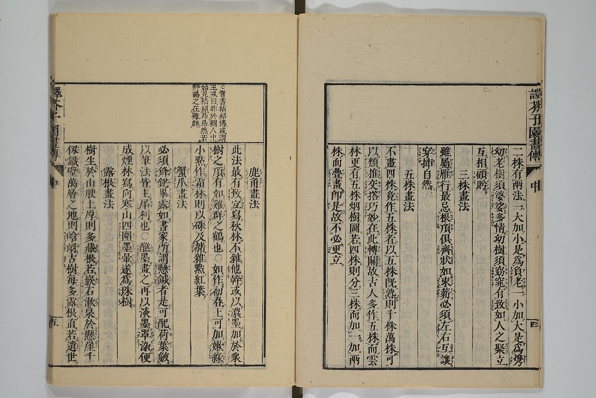 The Mustard Seed Garden Painting Manual (Yakubon Kaishien gaden) 譯本芥子園畫傳, Kashiwagi Jotei 柏木如亭 (Japanese, 1763–1819), Woodblock printed books; ink and color (on frontispiece only) on paper, Japan