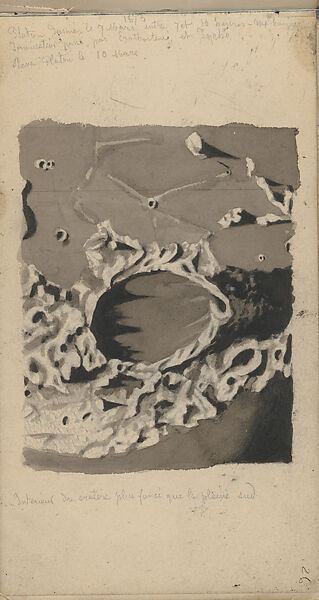 Interior of Crater, in Astronomical Notebook, Etienne Léopold Trouvelot (French, Aisne 1827–1895 Meudon), Ink, gouache, and graphite 