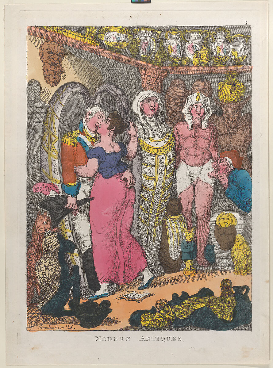 Modern Antiques, Thomas Rowlandson (British, London 1757–1827 London), Hand-colored etching 