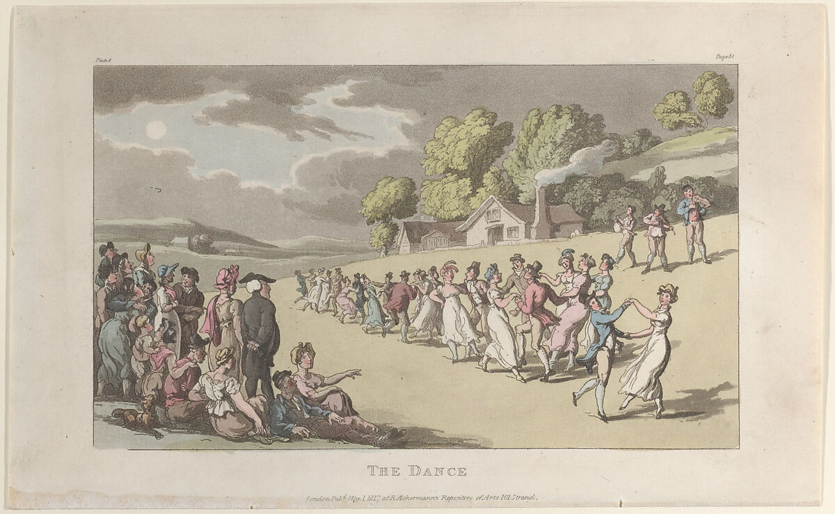 The Dance, from "The Vicar of Wakefield", Thomas Rowlandson (British, London 1757–1827 London), Hand-colored etching and aquatint 