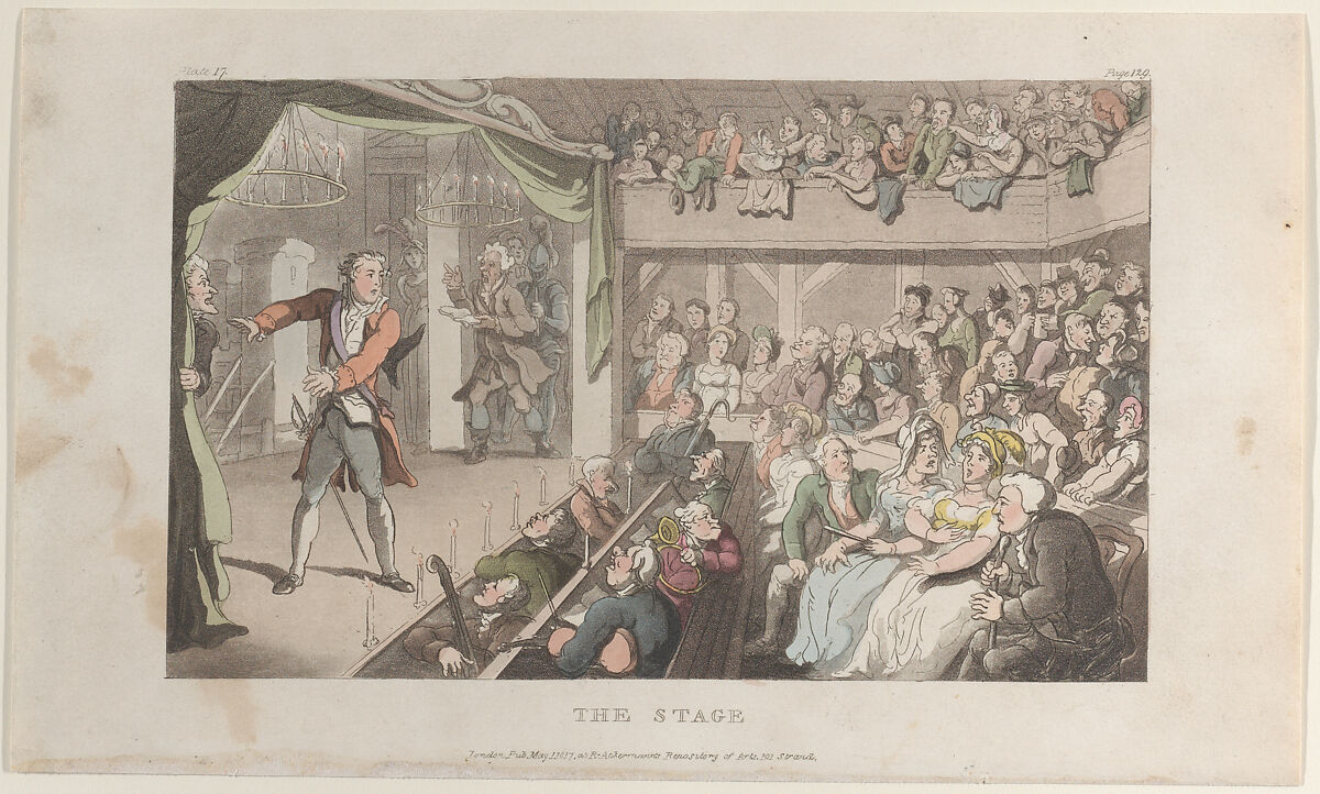 The Stage. George Primrose as "Horatio", Thomas Rowlandson (British, London 1757–1827 London), Hand-colored etching and aquatint 