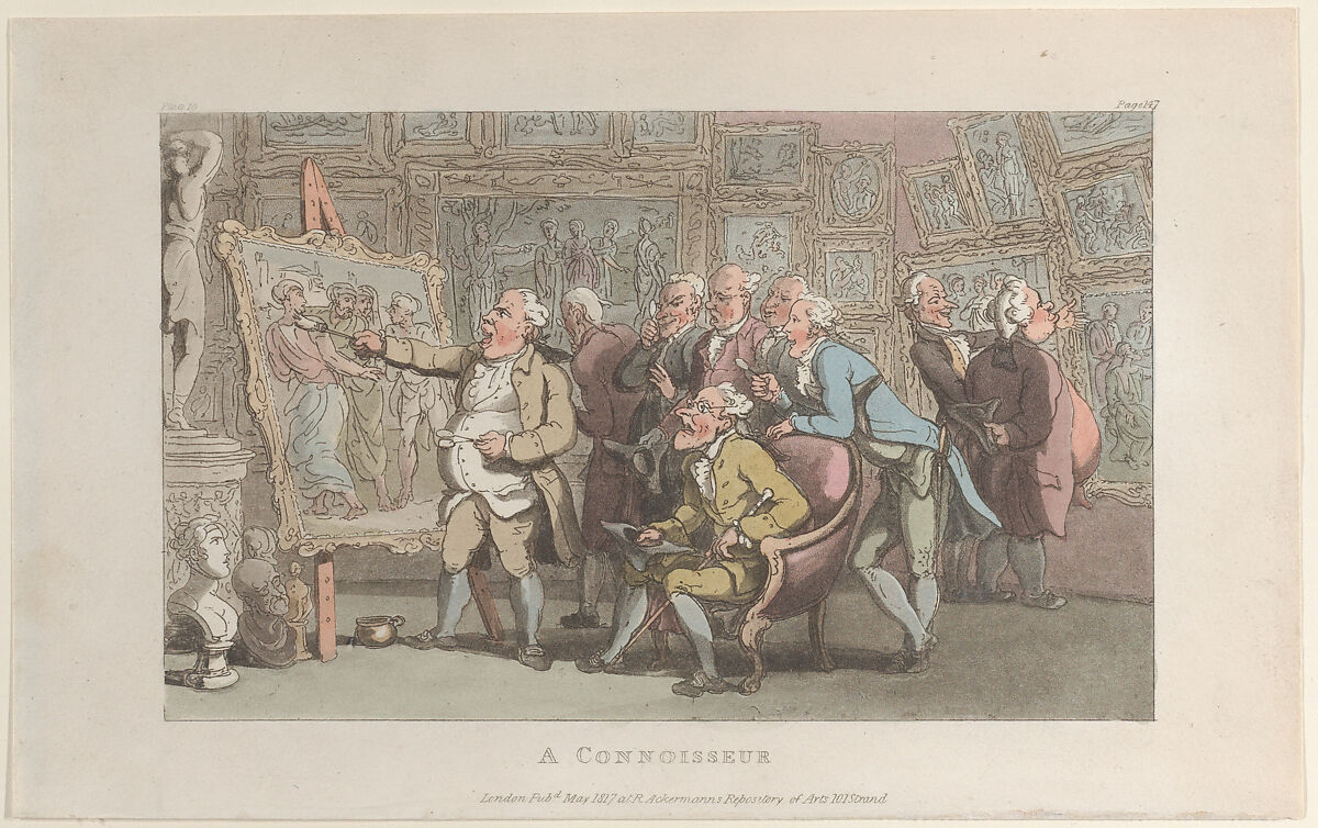 A Connoisseur, Thomas Rowlandson (British, London 1757–1827 London), Hand-colored etching and aquatint 