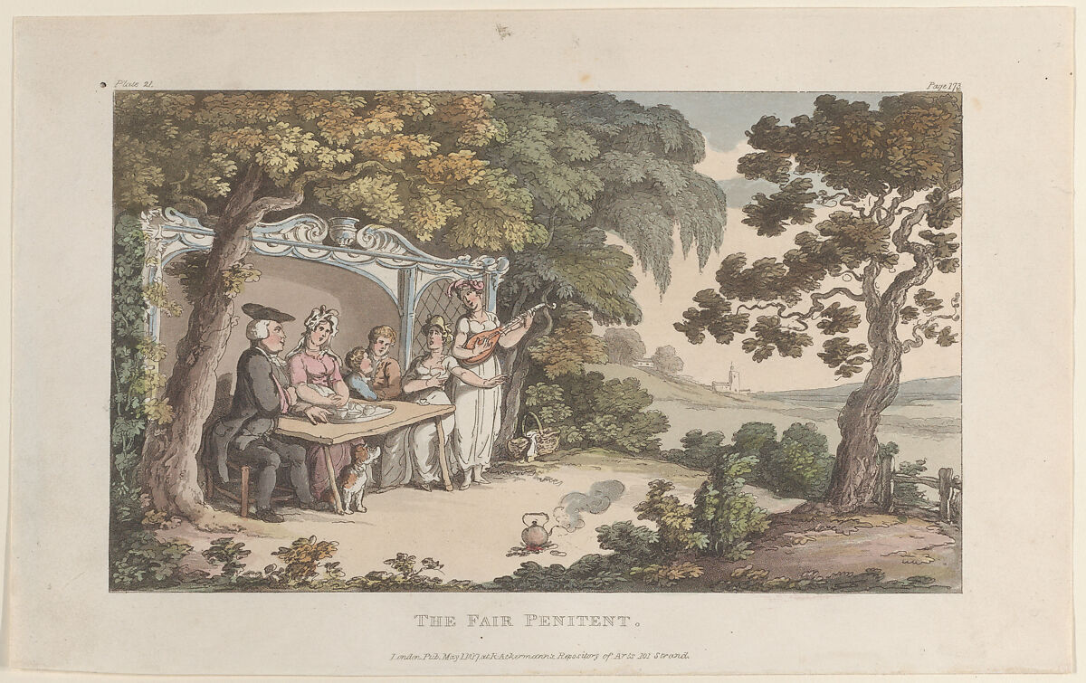 The Fair Penitent, Thomas Rowlandson (British, London 1757–1827 London), Hand-colored etching and aquatint 