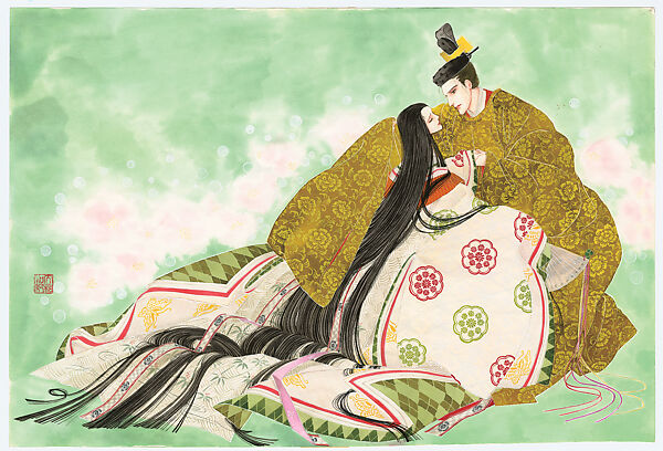 Genji’s father and mother, the Kiritsubo Emperor and his consort, from the manga series The Tale of Genji: Dreams at Dawn (Genji monogatari: Asaki yumemishi), Yamato Waki (Japanese, born 1948), Matted painting; ink and color in paper, Japan 