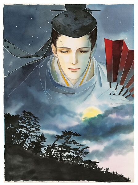 The death of Genji, the empty chapter in Murasaki’s tale, from the manga series The Tale of Genji: Dreams at Dawn (Genji monogatari: Asaki yumemishi), Yamato Waki (Japanese, born 1948), Matted painting; ink and color on paper, Japan 