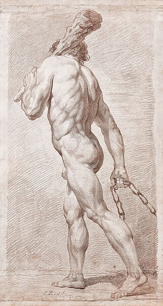 Male Nude as Hercules, Jacques Louis David (French, Paris 1748–1825 Brussels), Red chalk 