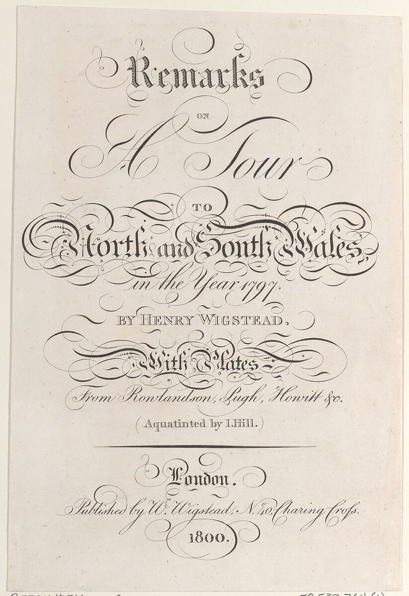 Title page, from "Remarks on a Tour to North and South Wales, in the year 1797", John Hill (British, ca. 1714–1775), Letterpress 
