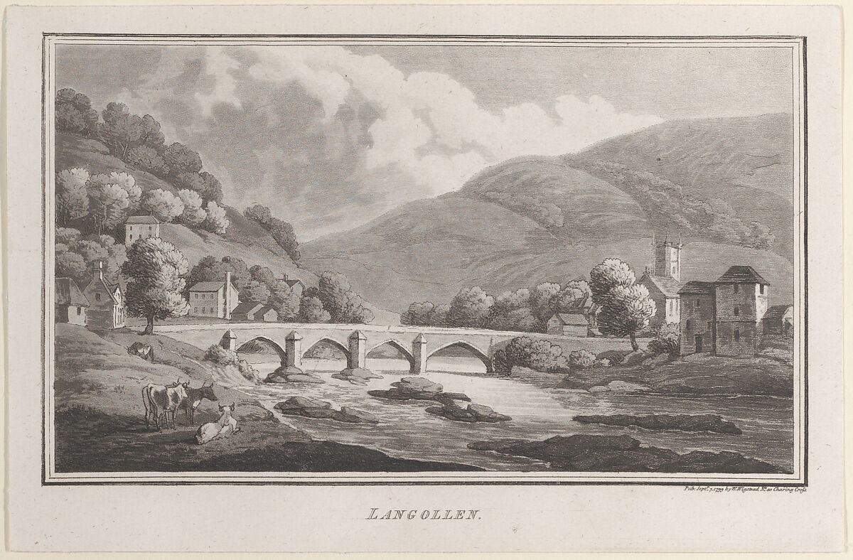 Langollen, from "Remarks on a Tour to North and South Wales, in the year 1797", John Hill (British, ca. 1714–1775), Etching and aquatint