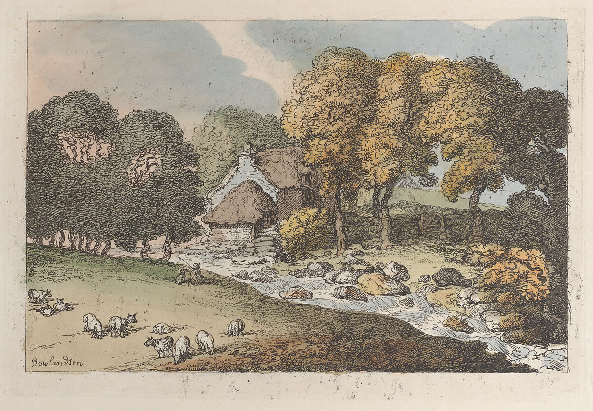 A Watercourse, Thomas Rowlandson (British, London 1757–1827 London), Hand-colored etching 