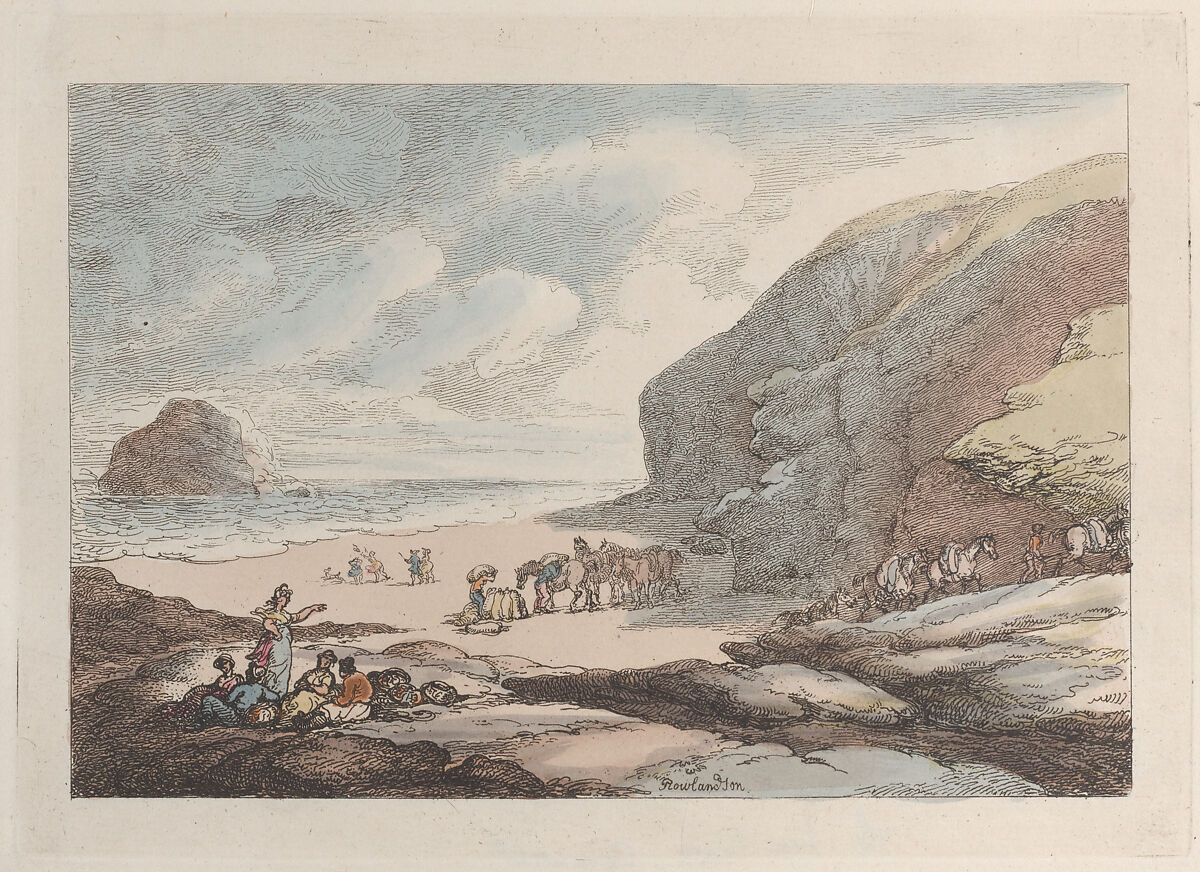 The Lion Rock, Cornwall, Thomas Rowlandson (British, London 1757–1827 London), Hand-colored etching 