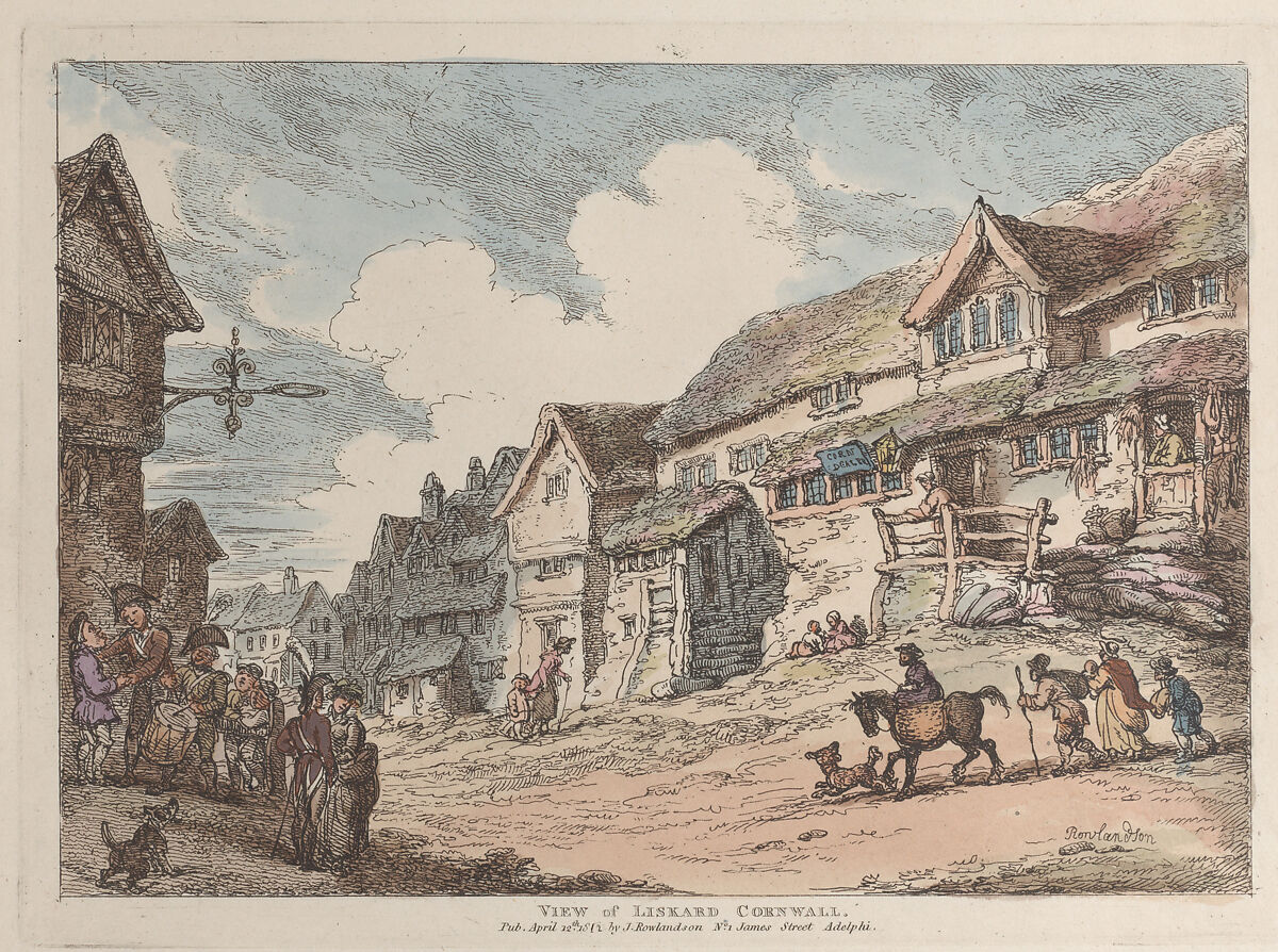 View of Liskard, Cornwall, Thomas Rowlandson (British, London 1757–1827 London), Hand-colored etching 