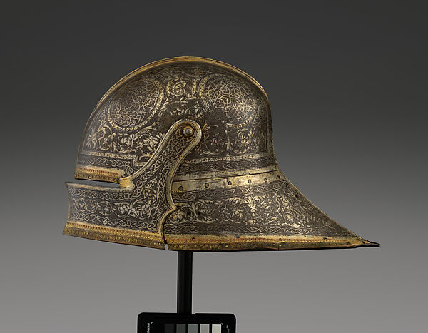 Sallet of Philip I, Negroli Workshop (Italian, Milan, active ca. 1475–1575), Steel, silver, gold, Italian, Milan 