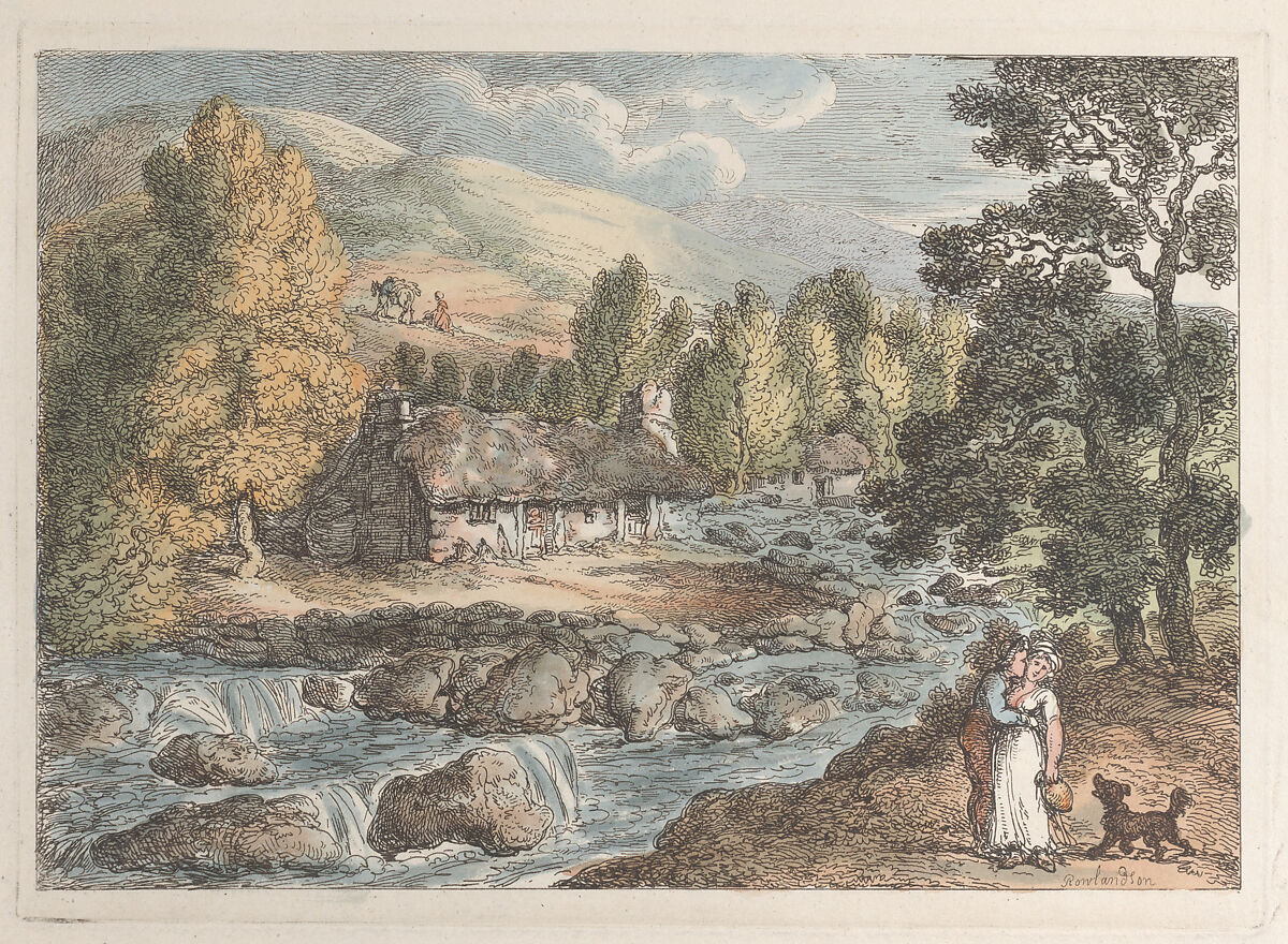 A Cornish Waterfall, Thomas Rowlandson (British, London 1757–1827 London), Hand-colored etching 
