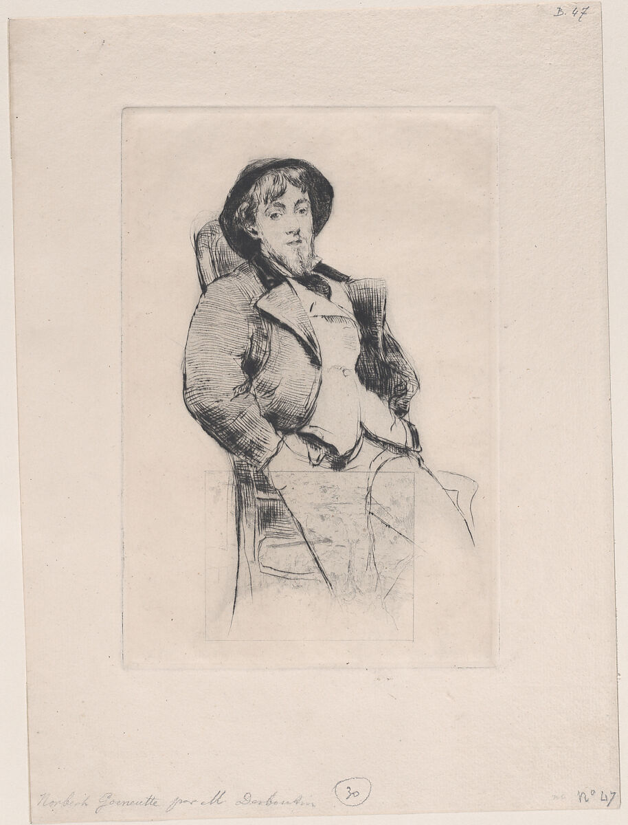 Portrait of Norbert Goeneutte, Marcellin Desboutin (French, Cérilly 1823–1902 Nice), Drypoint; first state of two 