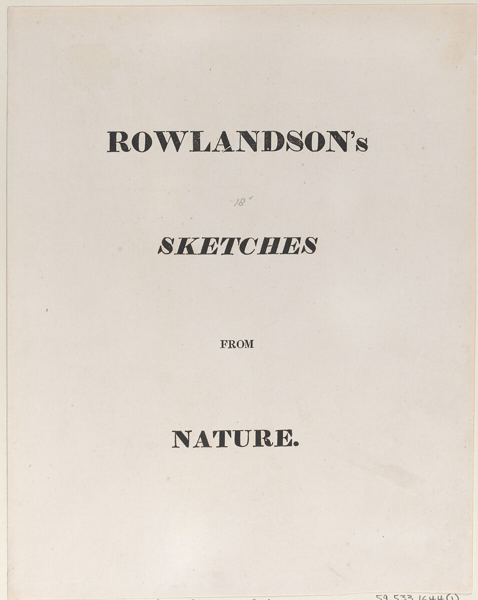 Title page, from "Sketches from Nature", Thomas Rowlandson (British, London 1757–1827 London), Letterpress 