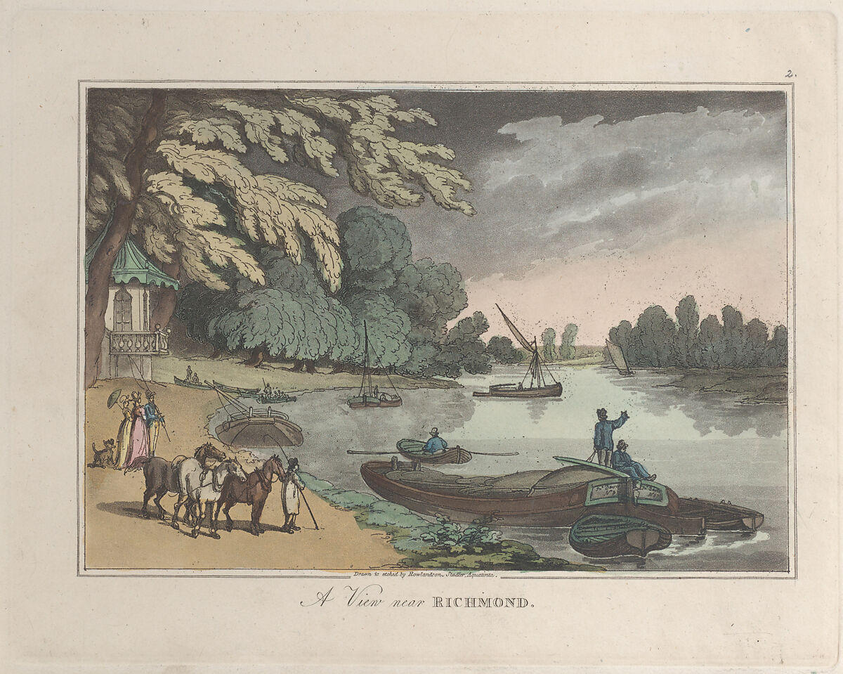 A View near Richmond, Etched by Thomas Rowlandson (British, London 1757–1827 London), Hand-colored etching and aquatint 