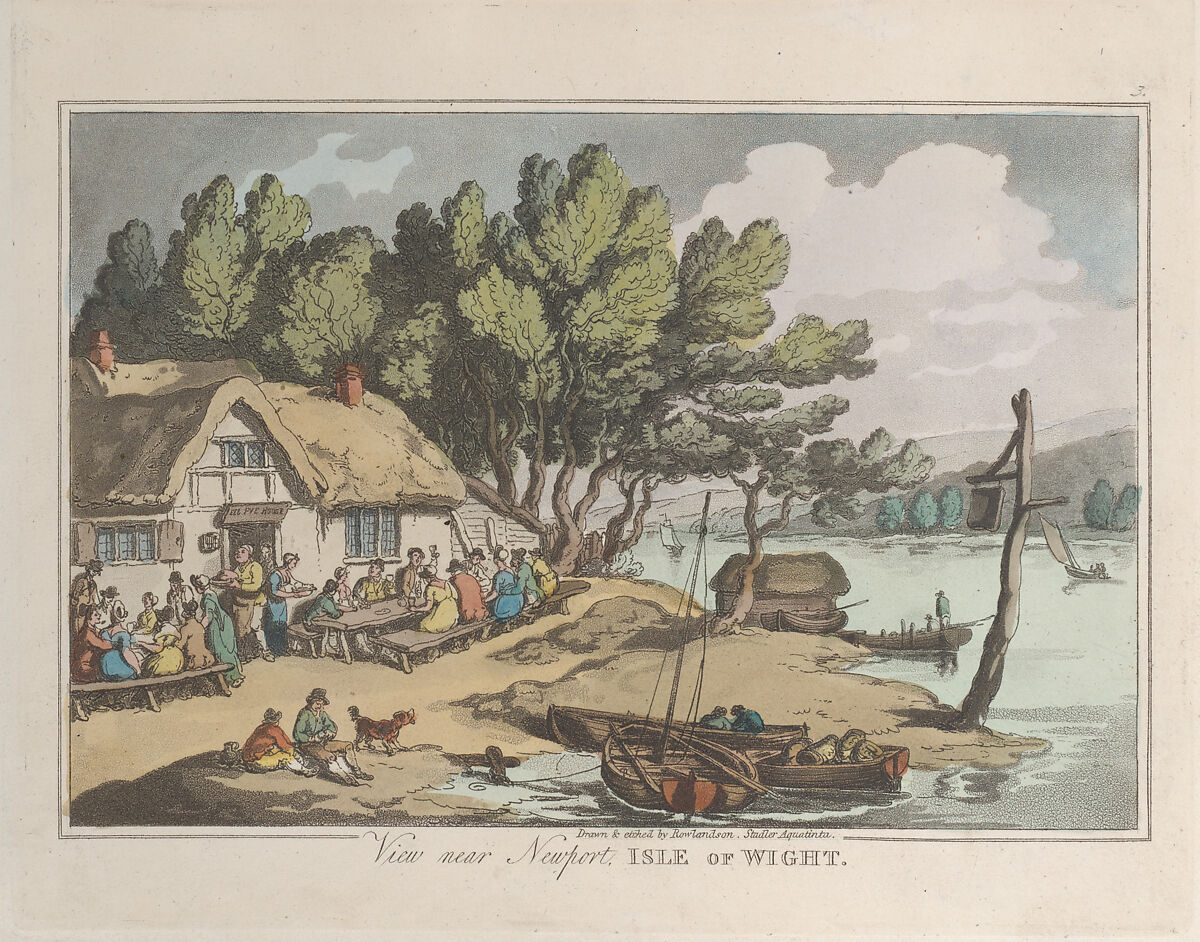 View near Newport, Isle of Wight, Etched by Thomas Rowlandson (British, London 1757–1827 London), Hand-colored etching and aquatint 