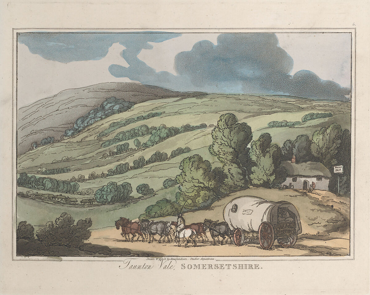 Taunton Vale, Somersetshire, Etched by Thomas Rowlandson (British, London 1757–1827 London), Hand-colored etching and aquatint 