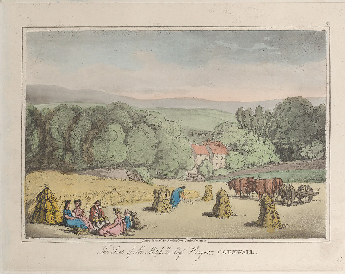 The Seat of M. Mitchell Esq. Henger, Cornwall, Etched by Thomas Rowlandson (British, London 1757–1827 London), Hand-colored etching and aquatint 