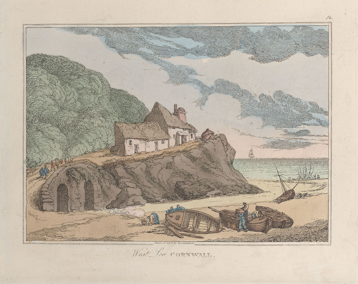 West Loo, Cornwall, Thomas Rowlandson (British, London 1757–1827 London), Hand-colored etching 