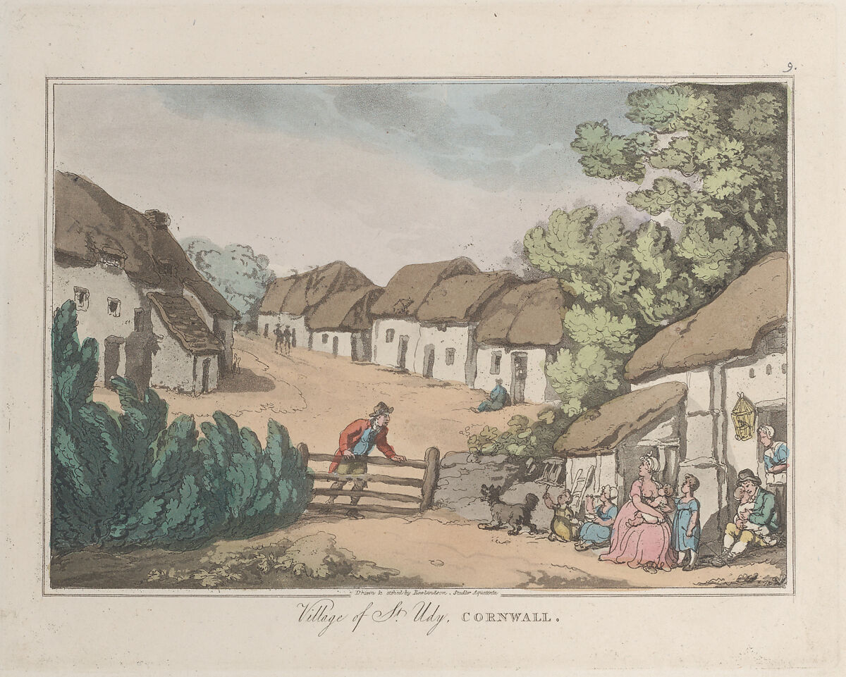 Village of St. Udy, Cornwall, Etched by Thomas Rowlandson (British, London 1757–1827 London), Hand-colored etching and aquatint 