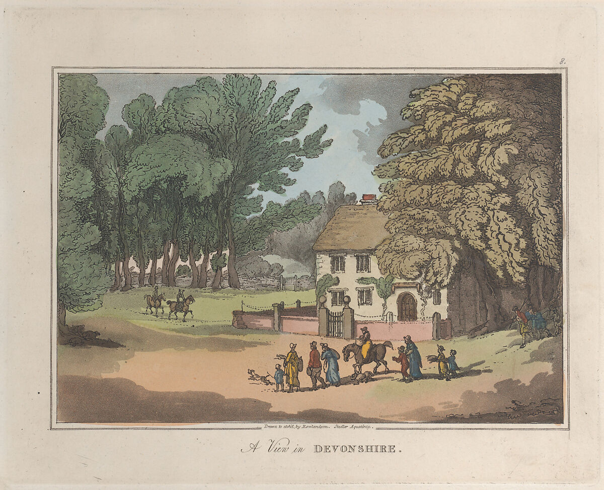 A View in Devonshire, Etched by Thomas Rowlandson (British, London 1757–1827 London), Hand-colored etching and aquatint 