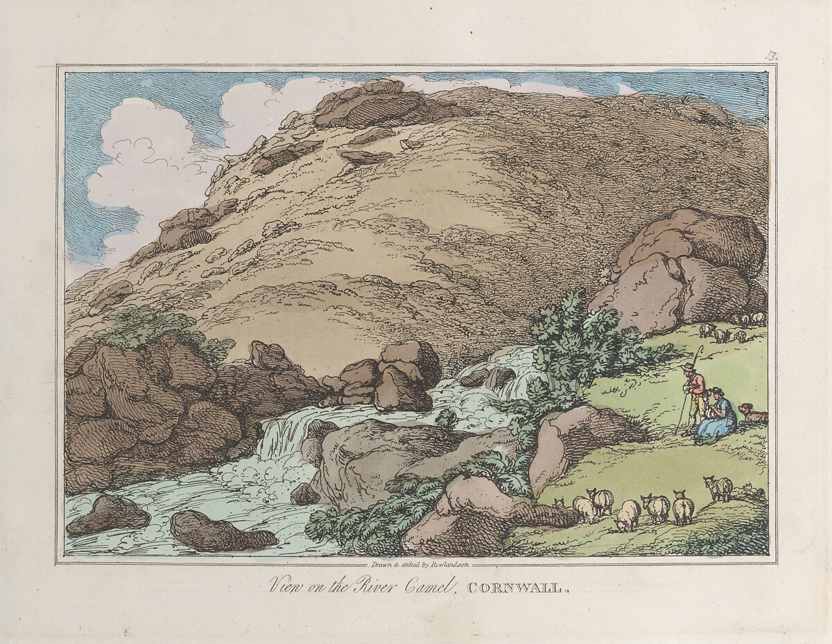 View on the River Camel, Cornwall, Thomas Rowlandson (British, London 1757–1827 London), Hand-colored etching 