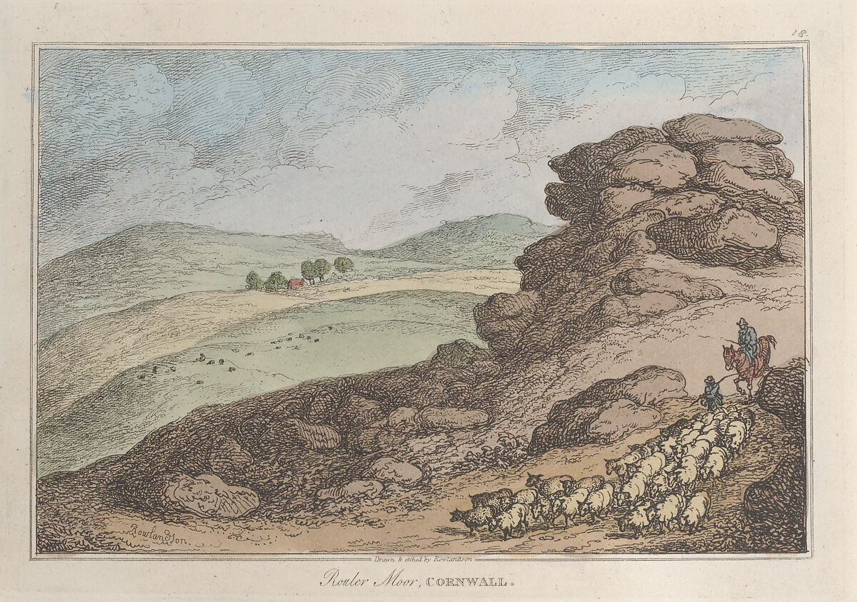 Rouler Moor, Cornwall, Thomas Rowlandson (British, London 1757–1827 London), Hand-colored etching 